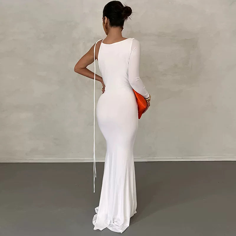 Autumn Winter One Shoulder Slim Dress Solid Color Women's Wear