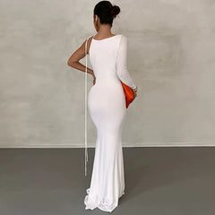 Autumn Winter One Shoulder Slim Dress Solid Color Women's Wear