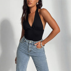2025 European and American Cross border Explosive Sexy Hanging Neck Strap Vest Amazon Independent Station Deep V Backless Strap Top
