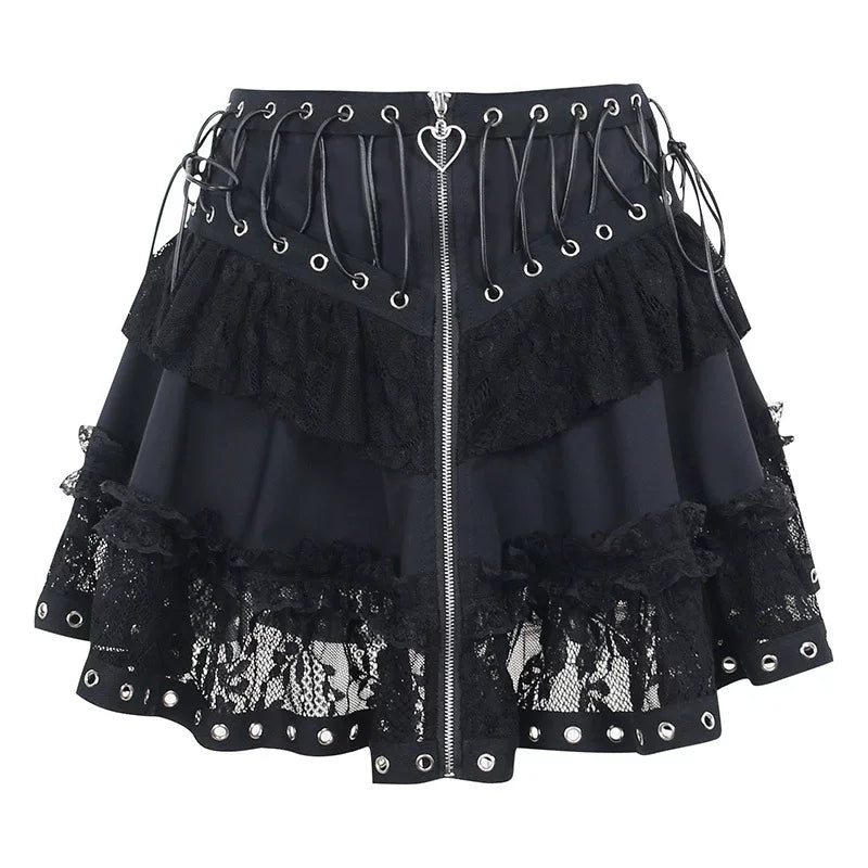 Slim Fit Lace Panel Wrapped Hip Skirt Black Lace Splicing Hip Wrapping Half Skirt for Women