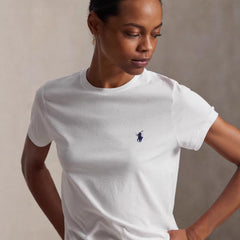 European and American Cross border 2026 Summer Cross border Women's Classic Small Horse Emblem Embroidered Round Neck Pure Cotton T-shirt Casual Versatile