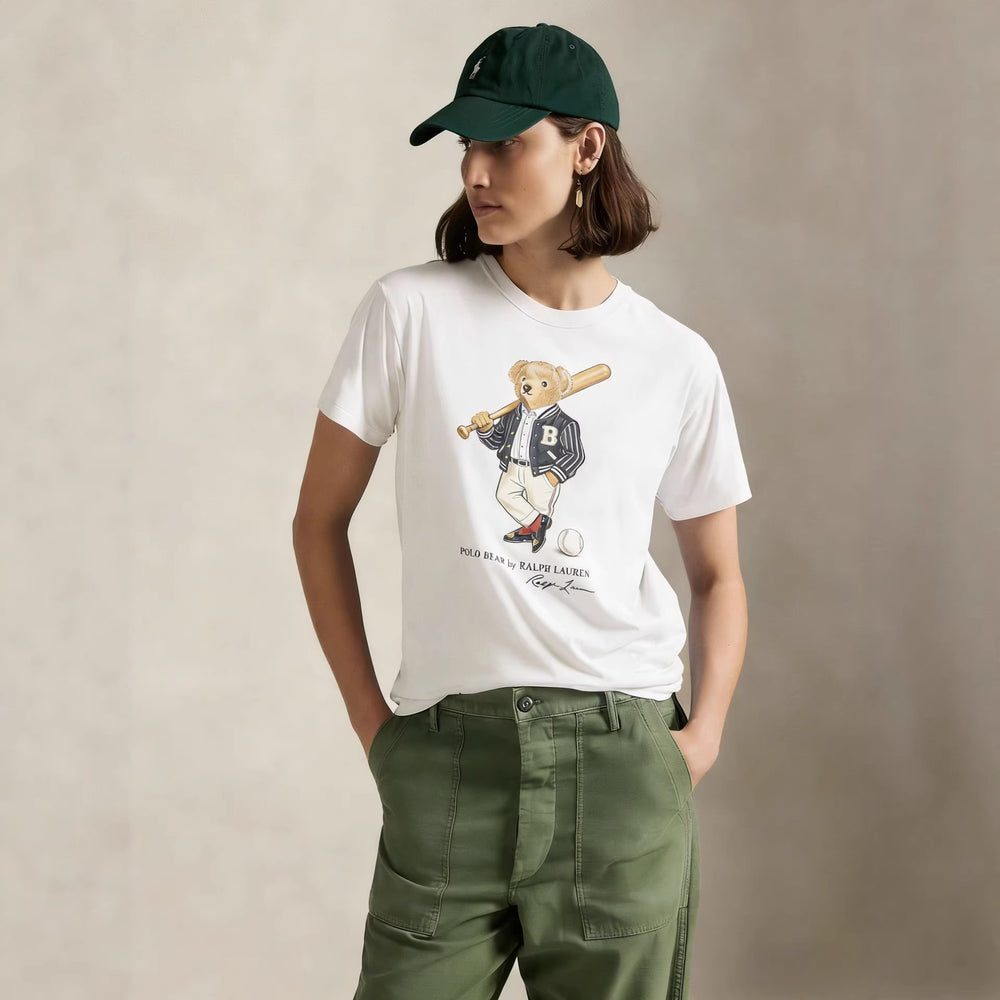 European and American Cross border 2026 Summer Cross border Women's Fashion New Casual Bear Printed Round Neck T-shirt Short Sleeve Top
