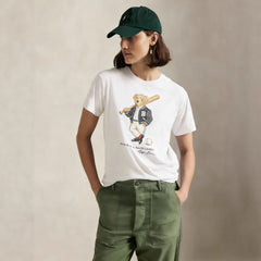 European and American Cross border 2026 Summer Cross border Women's Fashion New Casual Bear Printed Round Neck T-shirt Short Sleeve Top