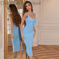 Lace patchwork slit camisole dress slim fit lace patchwork slit suspender dress