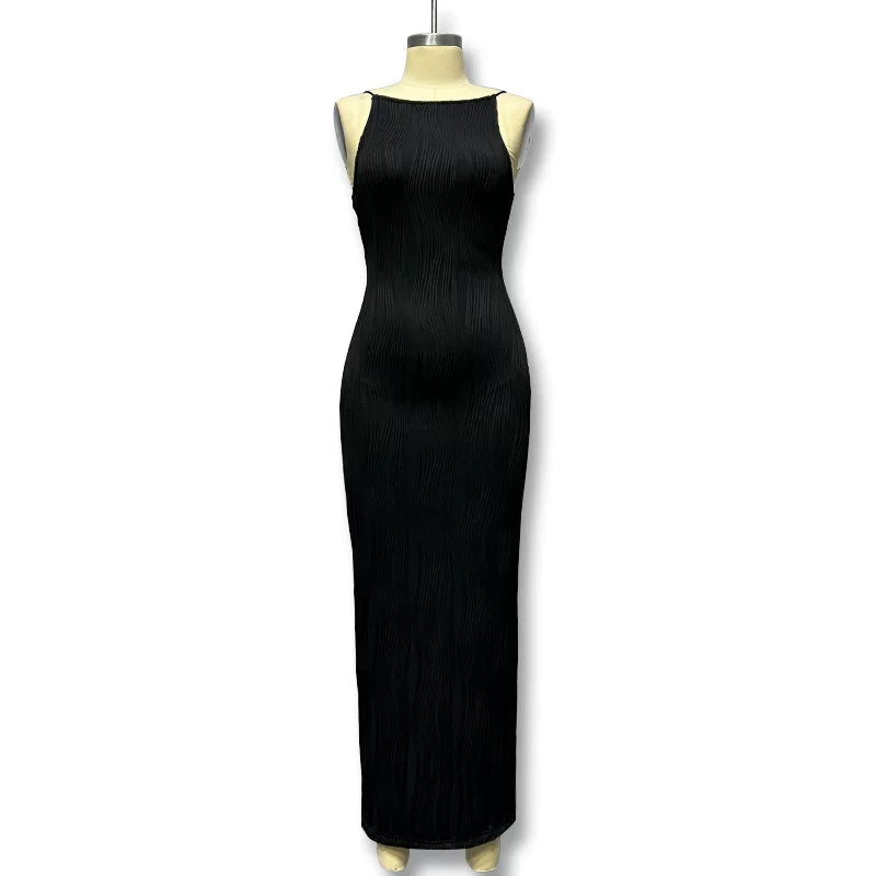 Camisole sleeveless slim fitting dress with camisole straps, long skirt, sleeveless dress