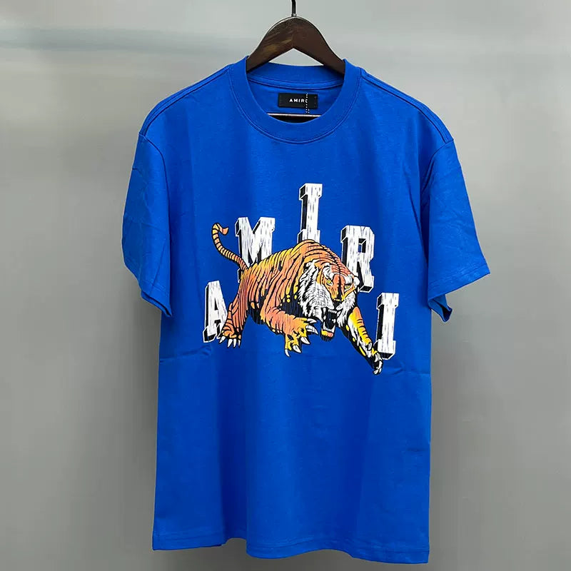 Amiri Prowling Tiger & 3D Block Logo Graphic Short Sleeve T-Shirt - Blue