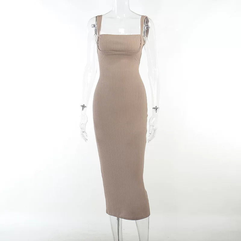 Dress Lace Slim Fit Long Dress Knitted backless camisole dress with straps, slim fit long dress