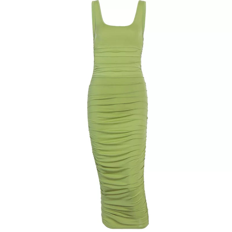 Solid color sleeveless slim pleated dress solid color sleeveless pleated dress