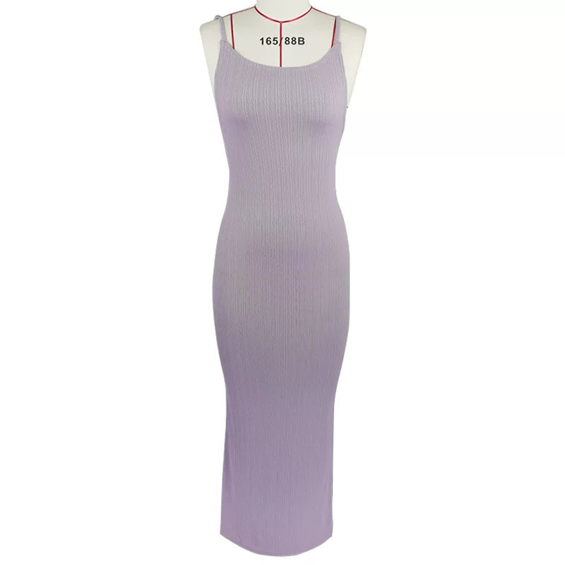 Camisole dress with open back groove strip slim fitting camisole skirt and large backless strap dress