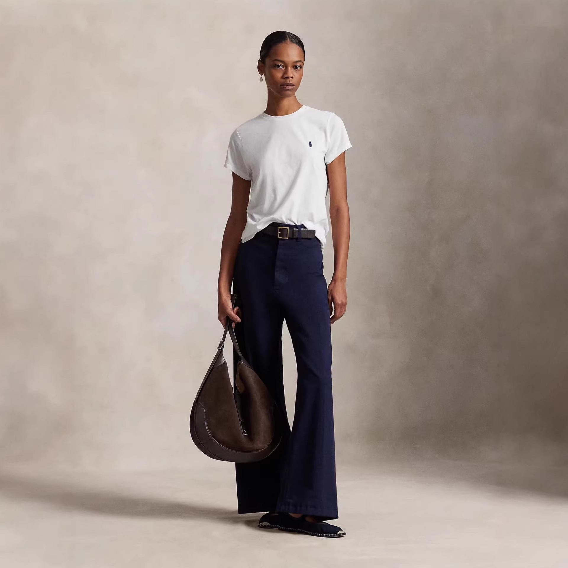 European and American Cross border 2026 Summer Cross border Women's Classic Small Horse Emblem Embroidered Round Neck Pure Cotton T-shirt Casual Versatile