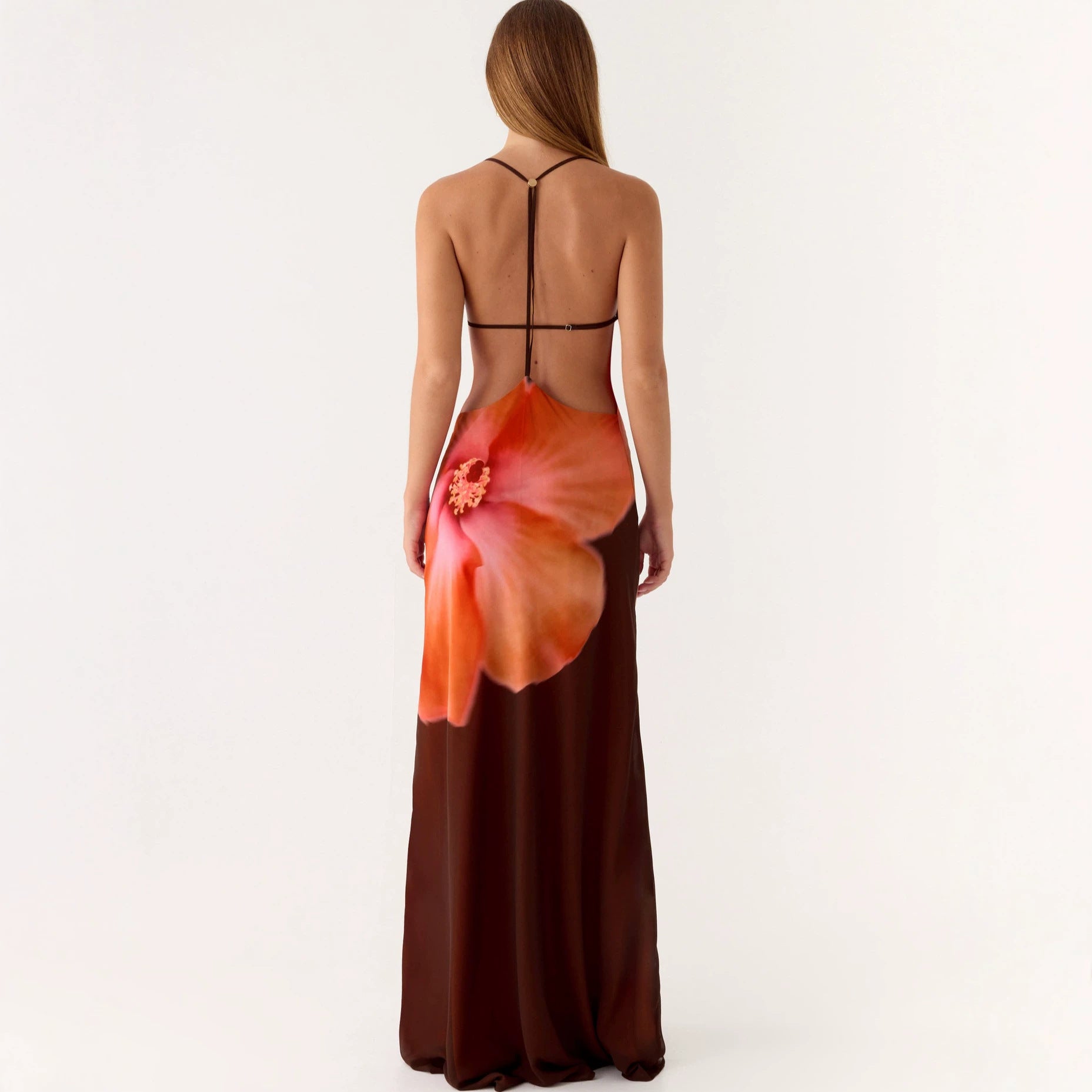 2026 New Cross border Women's Fashion Strap Hanging Neck Printed Waist slimming Trendy Dress Long Skirt from Europe and America