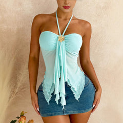 2026 European and American Cross border Summer New Popular Women's Top AliExpress Foreign Trade Hot Selling Hanging Neck Irregular Tank Top