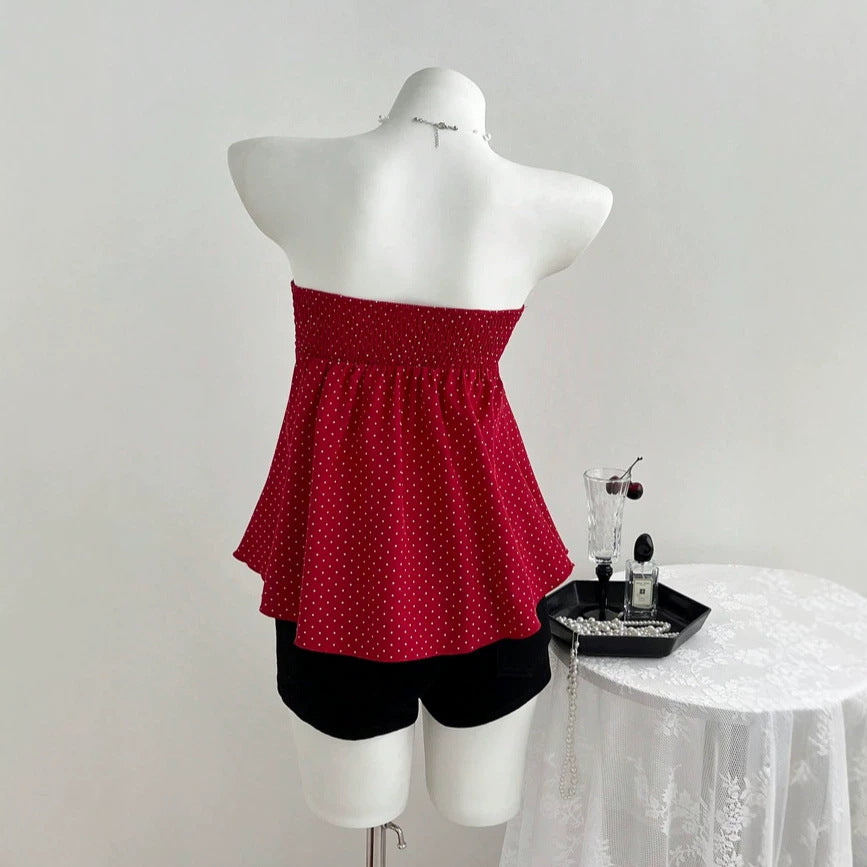 2026 foreign trade summer new product strapless drawstring polka dot fashion women's clothing European and American cross-border e-commerce camisole vest top