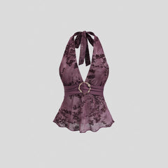 2026 European and American Cross border Mesh Hanging Neck Strap Vest, Hot selling Foreign Trade Product, Summer New Metal Ring Backless Top