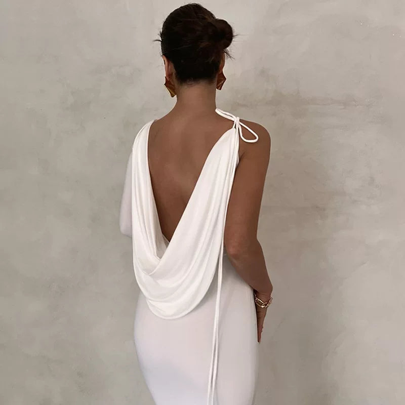 Autumn Winter One Shoulder Slim Dress Solid Color Women's Wear