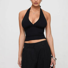 2025 European and American Cross border Explosive Sexy Hanging Neck Strap Vest Amazon Independent Station Deep V Backless Strap Top