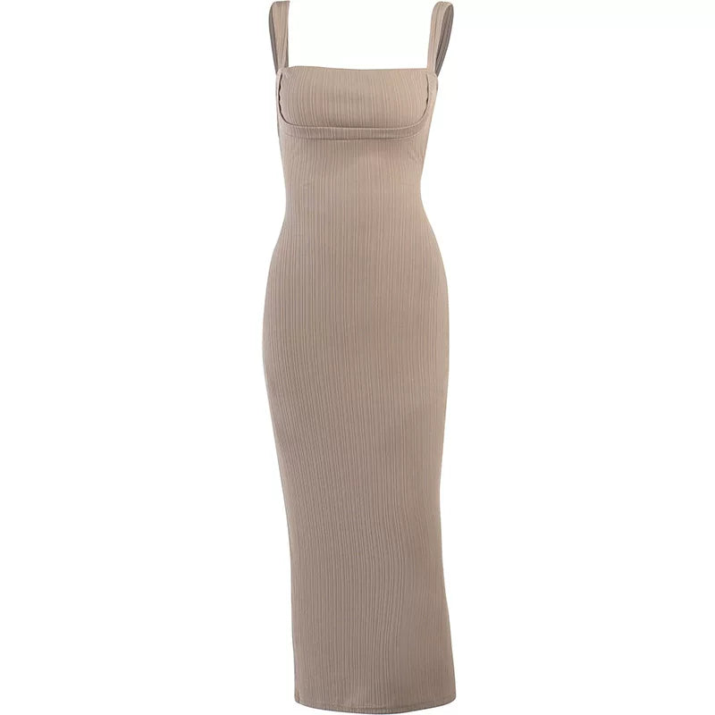 Dress Lace Slim Fit Long Dress Knitted backless camisole dress with straps, slim fit long dress