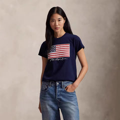 European and American Cross border 2026 Summer Cross border Women's Wear RL Fashion Simple and Versatile Printed Letter Round Neck Short sleeved T-shirt