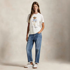 European and American Cross border 2026 Summer Cross border Women's Fashion New Casual Bear Printed Round Neck T-shirt Short Sleeve Top