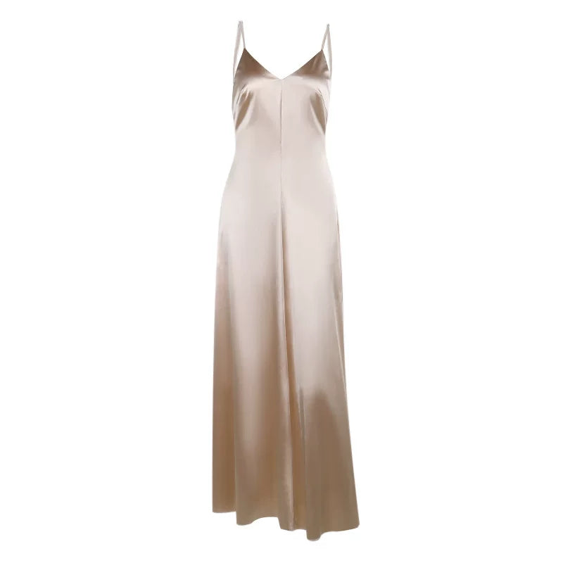 Bareback Satin Camille Dress for Women - Long backless Satin Strap Dress