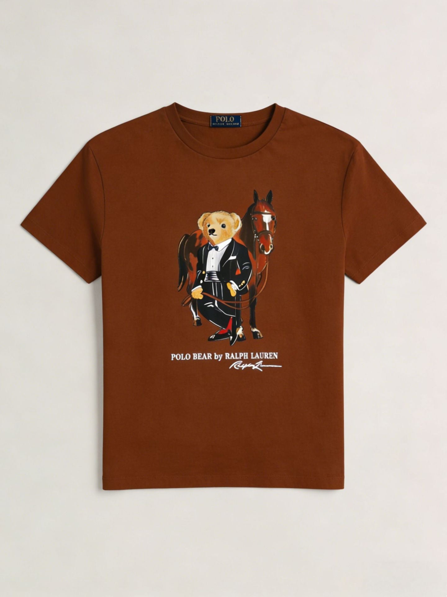 European and American Cross border 2025 Summer Cross border Women's Fashion New Casual Bear Printed T-shirt Round Neck Loose Short Sleeve