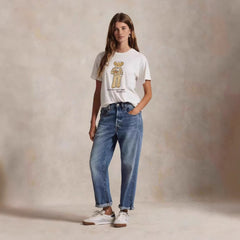 European and American Cross border 2026 Summer Cross border Women's Fashion New Casual Bear Printed Round Neck T-shirt Short Sleeve Top
