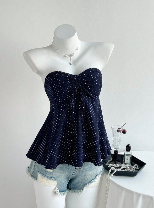 2026 foreign trade summer new product strapless drawstring polka dot fashion women's clothing European and American cross-border e-commerce camisole vest top