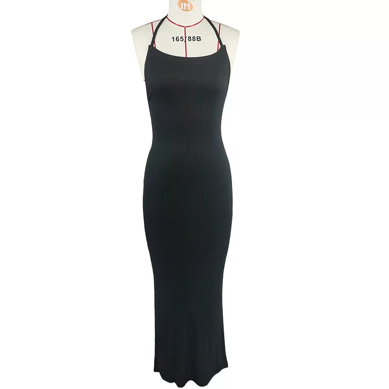 Camisole dress with open back groove strip slim fitting camisole skirt and large backless strap dress