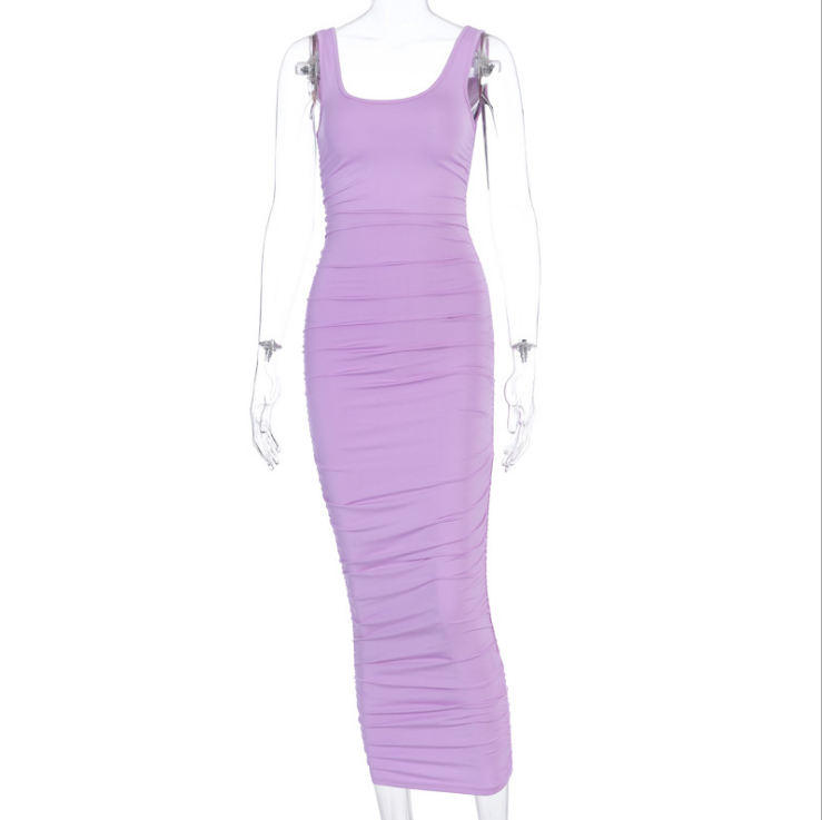Solid color sleeveless slim pleated dress solid color sleeveless pleated dress