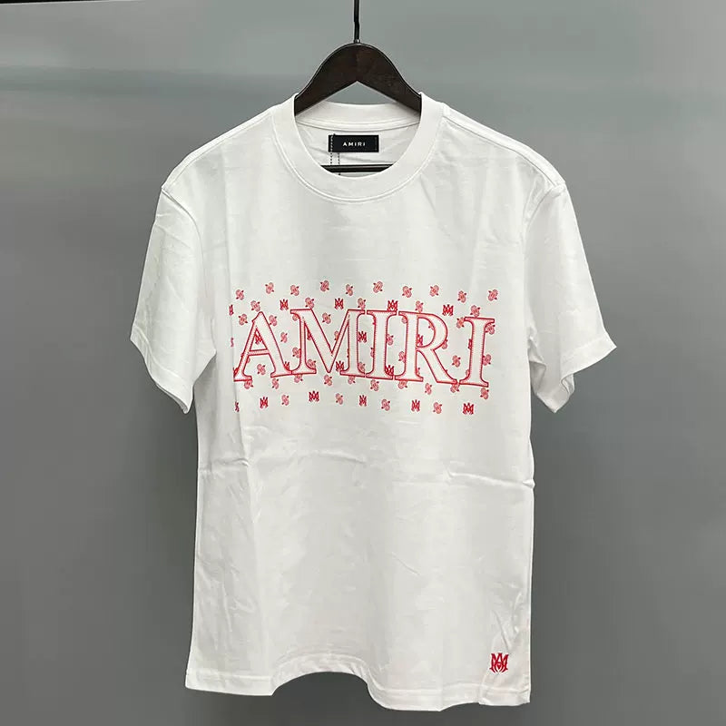 Amiri Bandana Box Logo Graphic Short Sleeve T-Shirt - White / Red