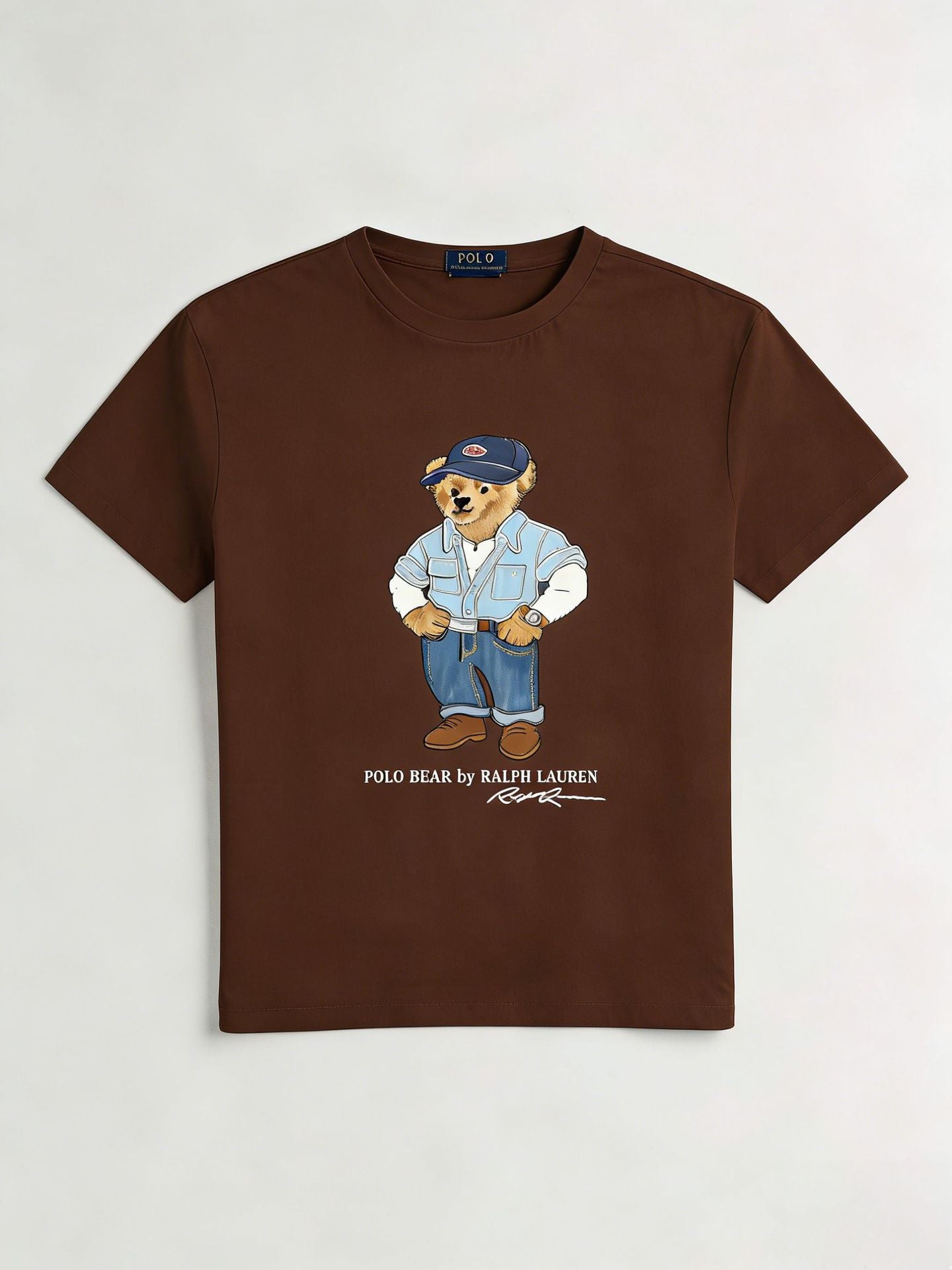 European and American Cross border 2025 Summer Cross border Women's Fashion New Casual Bear Printed T-shirt Round Neck Loose Short Sleeve