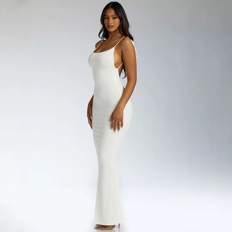 Camisole dress with open back groove strip slim fitting camisole skirt and large backless strap dress