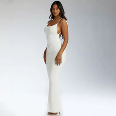 Camisole dress with open back groove strip slim fitting camisole skirt and large backless strap dress