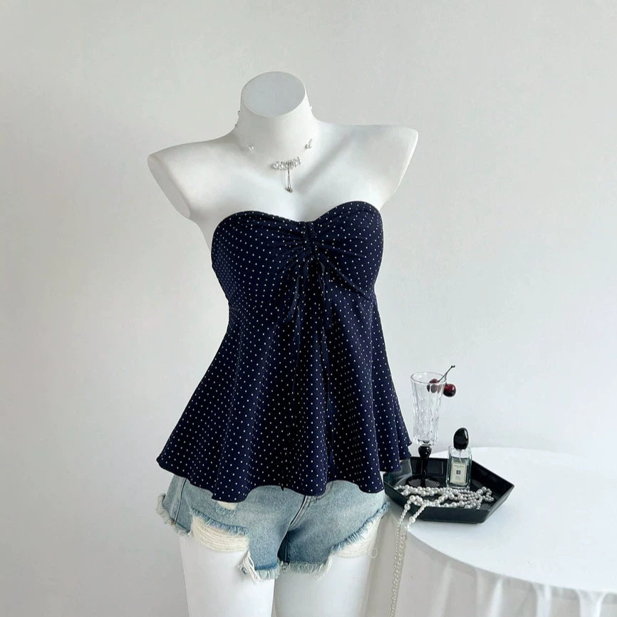 2026 foreign trade summer new product strapless drawstring polka dot fashion women's clothing European and American cross-border e-commerce camisole vest top