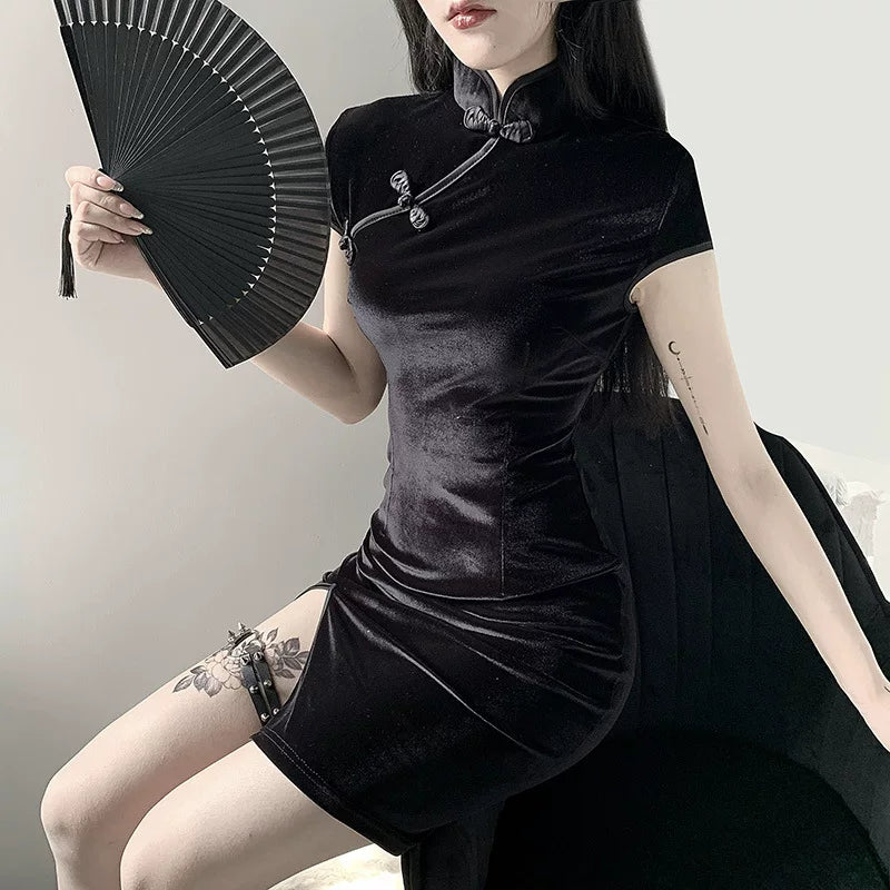 New slim fit high waisted cheongsam dress, improved retro short skirt for women, slim cheongsam dress