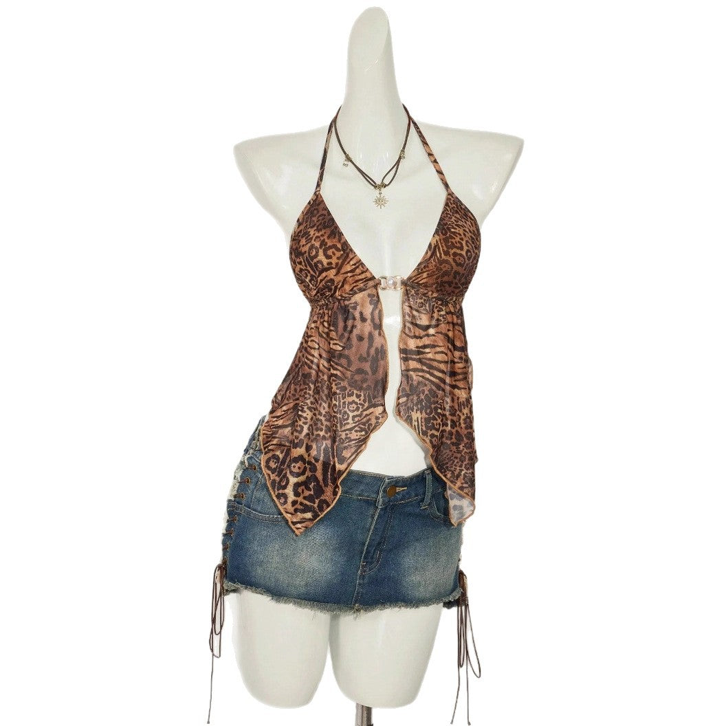 2026 European and American foreign trade sexy printed neck hanging vest cross-border spicy girl trend fashion women's vest top