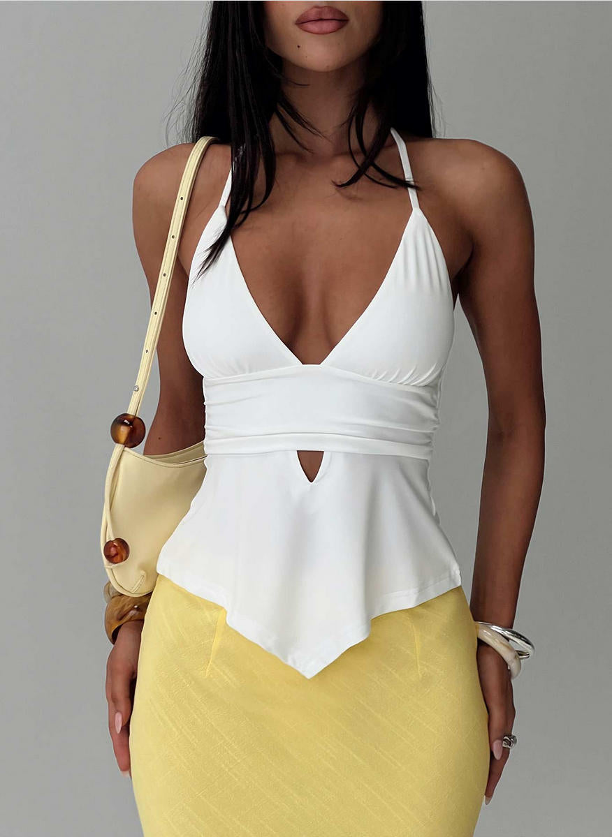 2025 European and American Cross border V-neck Hanging Neck Hollow Irregular Strap Top Sexy Spicy Girl Vest Bareback Tight