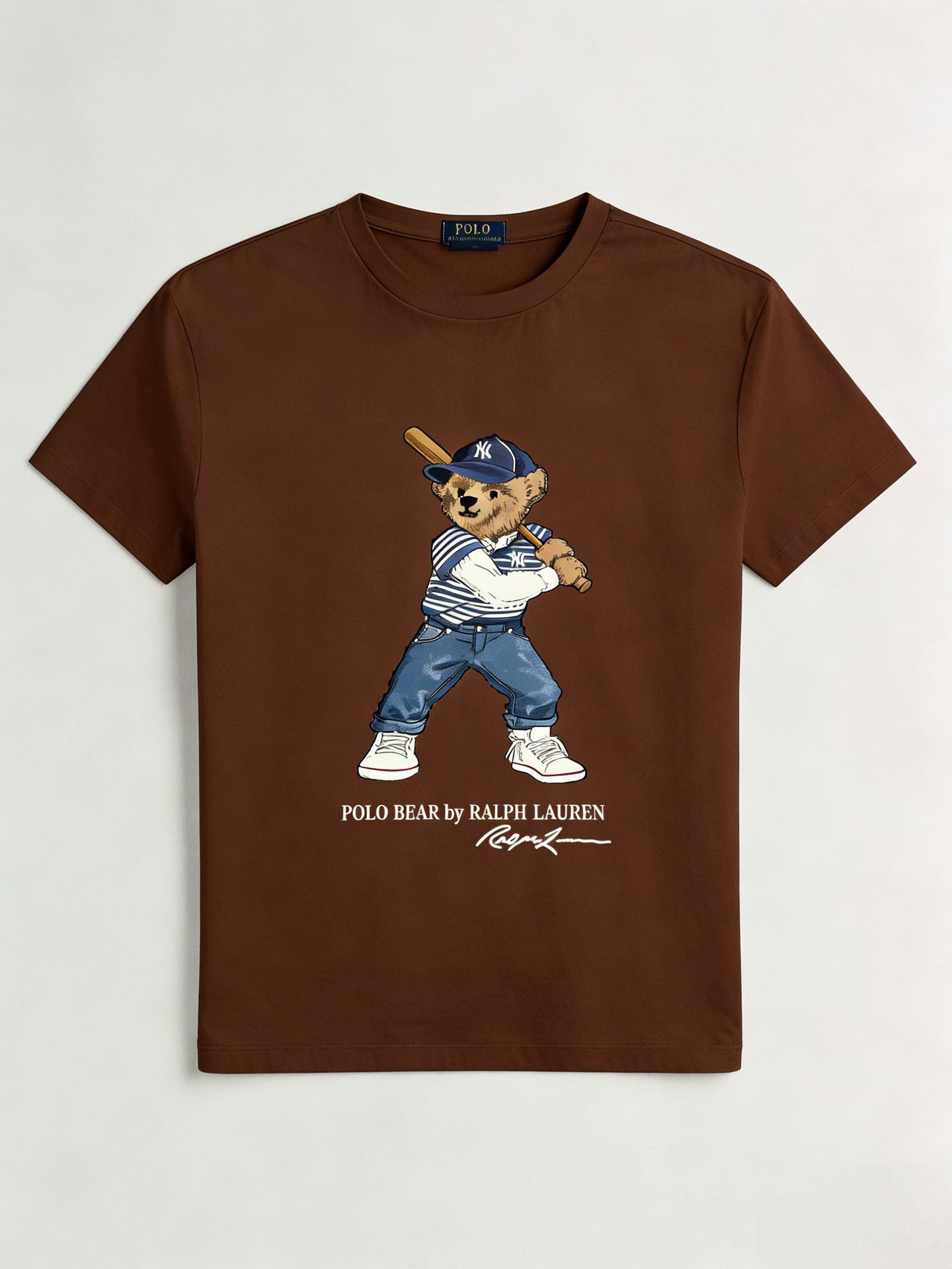 European and American Cross border 2025 Summer Cross border Women's Fashion New Casual Bear Printed T-shirt Round Neck Loose Short Sleeve