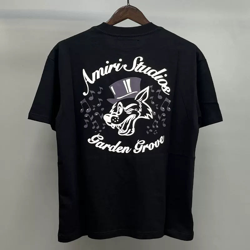 Amiri Studios Garden Grove Cartoon Wolf Graphic Short Sleeve T-Shirt - Black