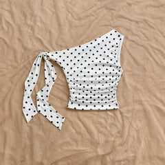 2026 European and American Cross border Summer Foreign Trade Style Wave Point Asymmetric Collar Short Tank Top Speed TEMU Versatile Strap Top