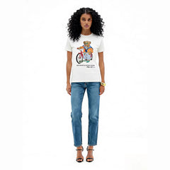 European and American Cross border 2026 Summer Cross border Women's Fashion New Casual Bear Printed Round Neck T-shirt Short Sleeve Top