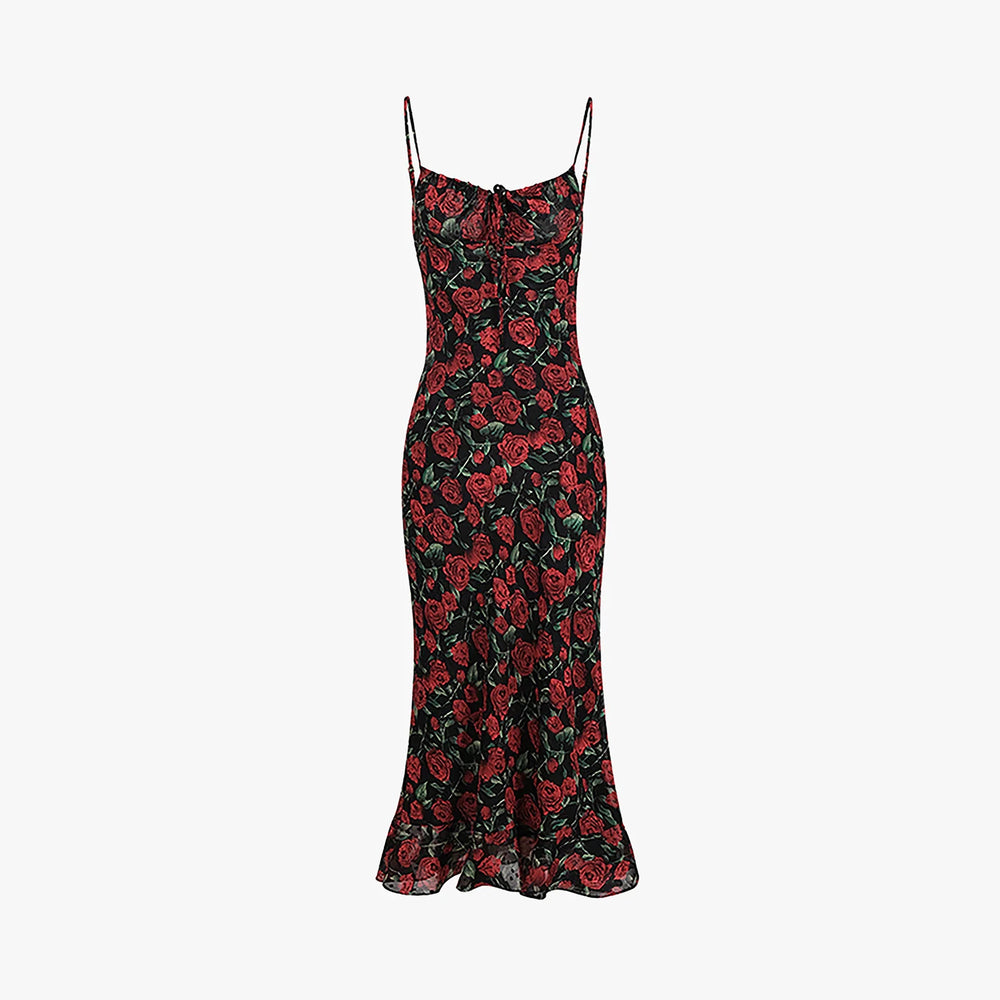 2026 New Cross border Women's Summer Vintage Printed Slimming Bag Hip Short Skirt with Floral Strap Dress from Europe and America