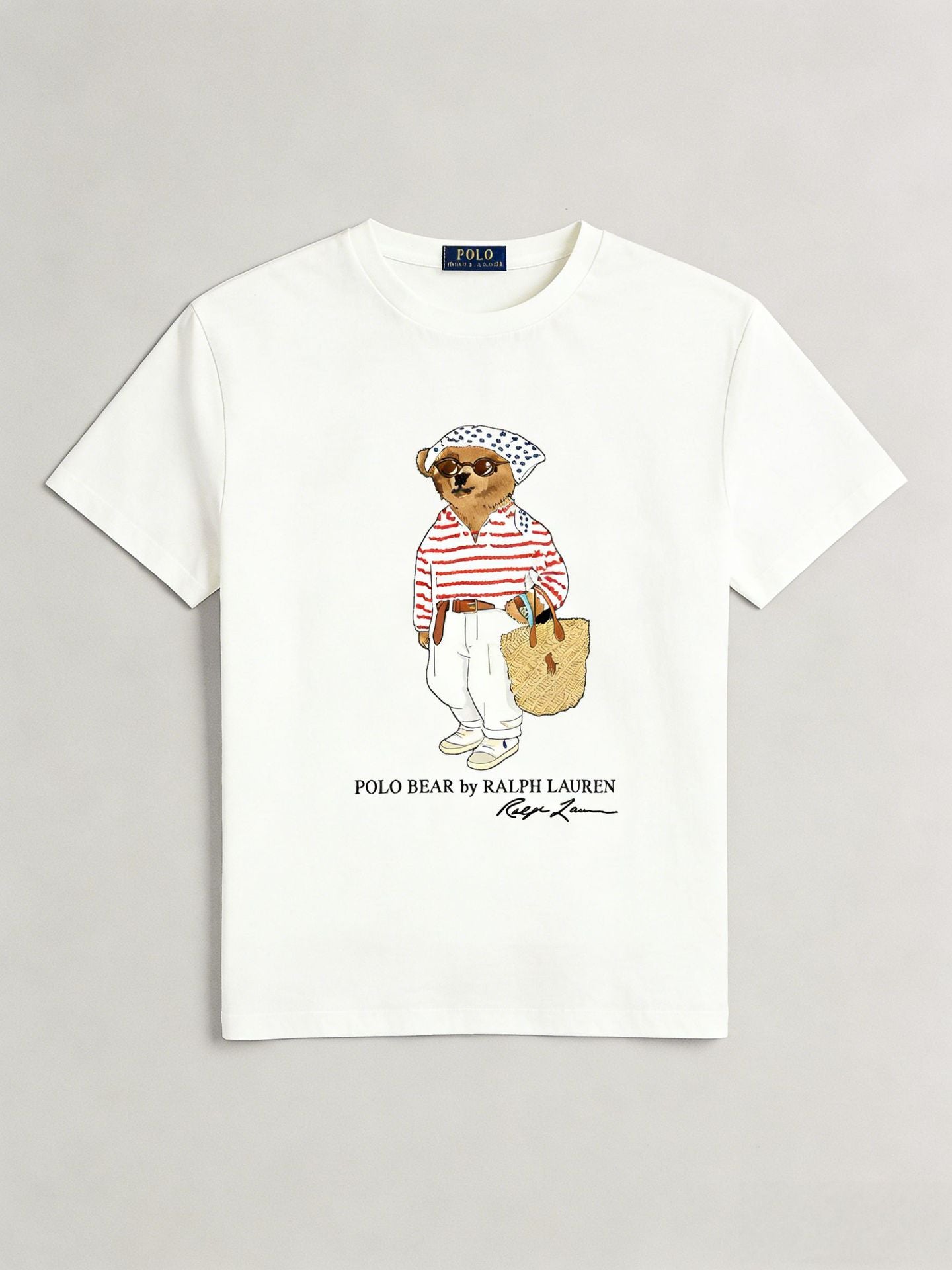 European and American Cross border 2026 Summer Cross border Women's Fashion New Casual Bear Printed Round Neck T-shirt Short Sleeve Top