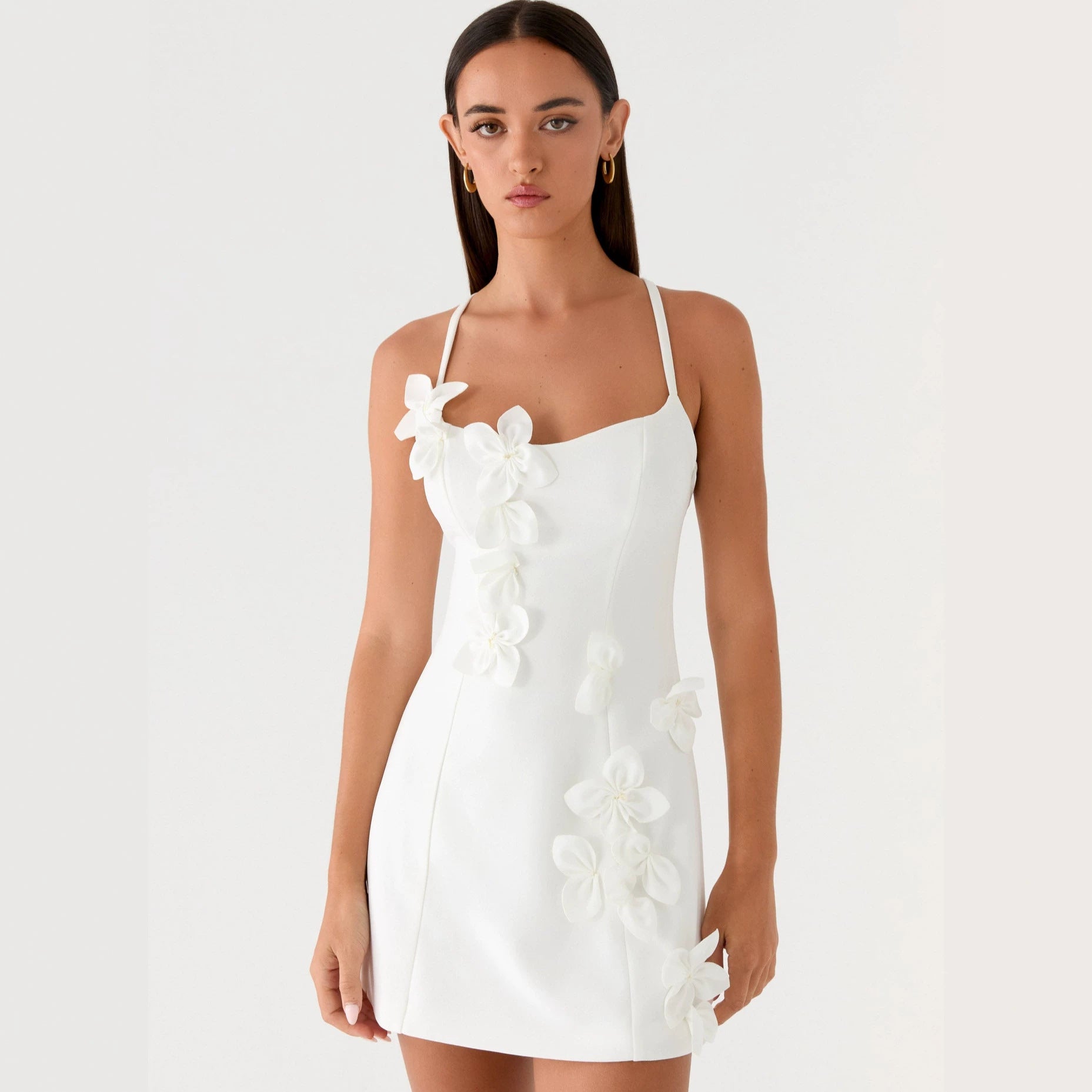 2026 New Cross border Women's Fashion Sexy Strap Skirt Pure Desire Style Three Dimensional Flower Decoration Dress from Europe and America
