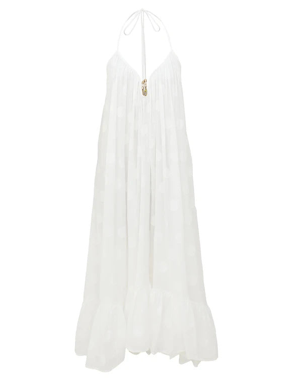 2026 new cross-border women's white flowing camisole vacation V-neck sleeveless wide truffle back jumpsuit dress from Europe and America