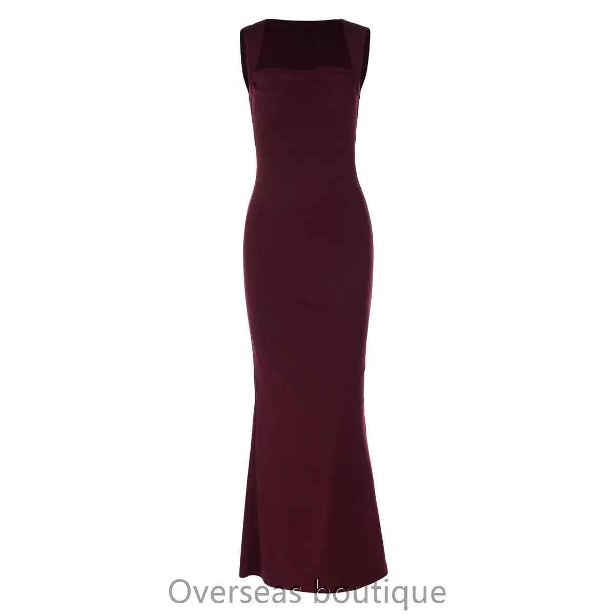 Sleeveless waist cinching sliding dress with square neckline and sleeveless waist cinching
