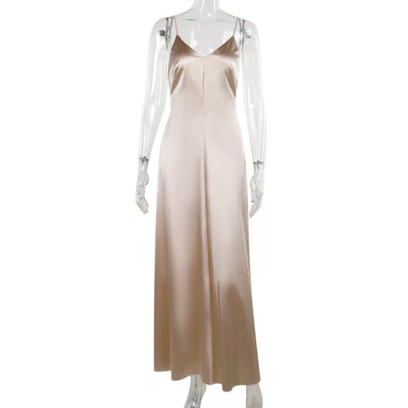 Bareback Satin Camille Dress for Women - Long backless Satin Strap Dress