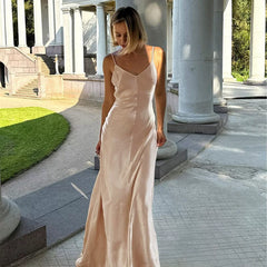 Bareback Satin Camille Dress for Women - Long backless Satin Strap Dress