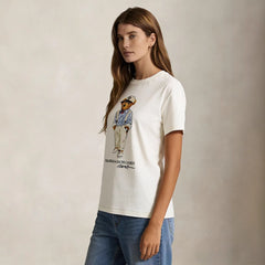 European and American Cross border 2026 Summer Cross border Women's Fashion New Casual Bear Printed Round Neck T-shirt Short Sleeve Top