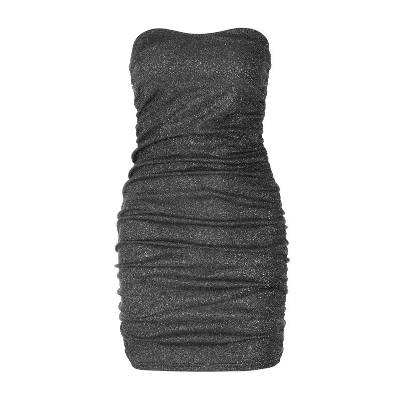 V-neck bra open back pleated dress V-neck strapless backless pleated slim fit dress